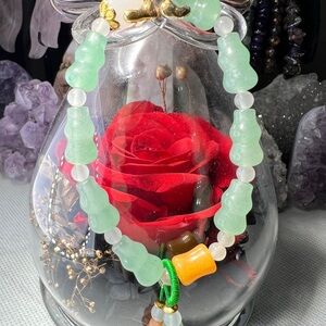 Aventurine Rose Quartz Agate Hulu Shaped Bracelet 6.5”” Natural Green Crystal